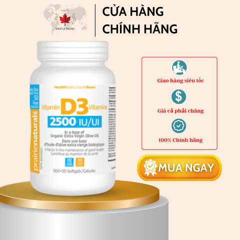 Vitamin D3 2500 IU/UI của prairie naturals (500+50 viên)