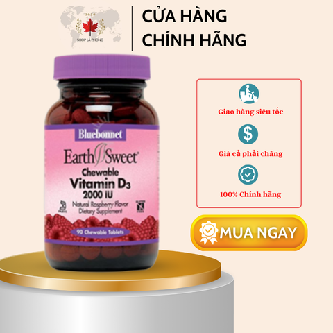 Kẹo Earthsweet Vitamin D3 2000 IU của Bluebonnet (90 viên)