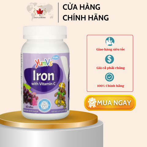 Kẹo thạch Iron với Vitamin C vị nho của YumV's (60 viên)