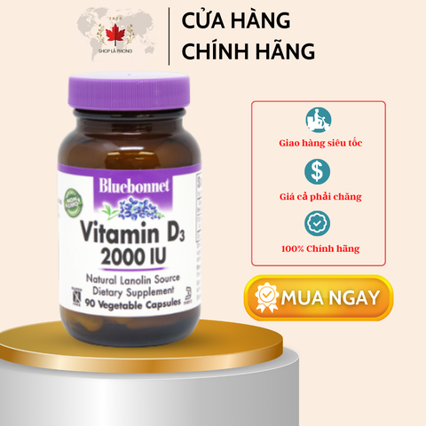 Viên uống Vitamin D3 2000 IU của Bluebonnet (90 viên)