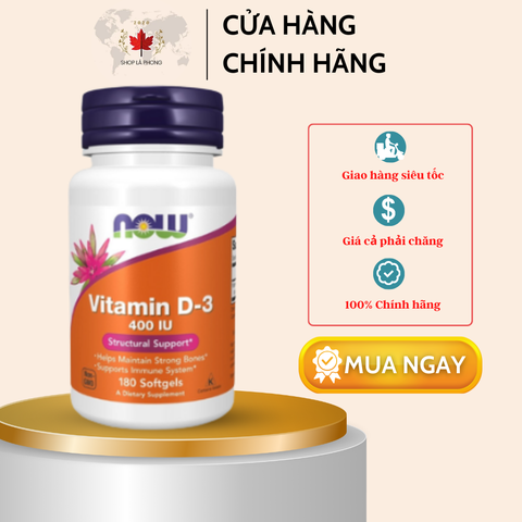 Viên uống Vitamin D3 400 IU của NOW (180 viên)