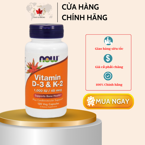 Viên uống Vitamin D3 & K2 1000 IU 45 mcg của NOW (120 viên)
