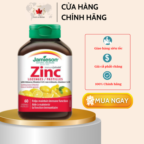 Kẹo ngậm Vitamin C và D3 vị chanh mật ong của Jamieson (60 viên)