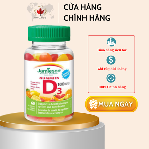 Kẹo dẻo Vitamin D3 1,000 IU/UI của Jamieson (60 viên)