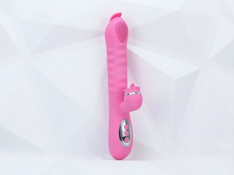 Máy Massage Lưỡi Liếm 2 Đầu Telescopic Liếm, Rung, Thụt, Tỏa Nhiệt Pin Sạc
