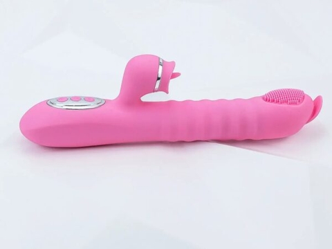 Máy Massage Lưỡi Liếm 2 Đầu Telescopic Liếm, Rung, Thụt, Tỏa Nhiệt Pin Sạc