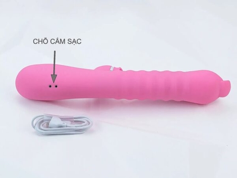 Máy Massage Lưỡi Liếm 2 Đầu Telescopic Liếm, Rung, Thụt, Tỏa Nhiệt Pin Sạc