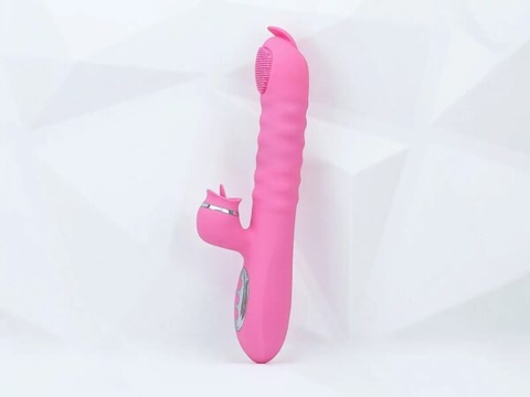 Máy Massage Lưỡi Liếm 2 Đầu Telescopic Liếm, Rung, Thụt, Tỏa Nhiệt Pin Sạc