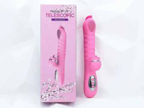 Máy Massage Lưỡi Liếm 2 Đầu Telescopic Liếm, Rung, Thụt, Tỏa Nhiệt Pin Sạc