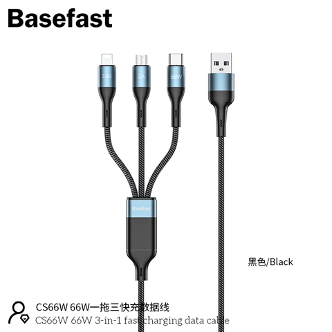 Basefast CS66W - Cáp sạc nhanh 3 Đầu 66W ( iP + Micro + Type-C )