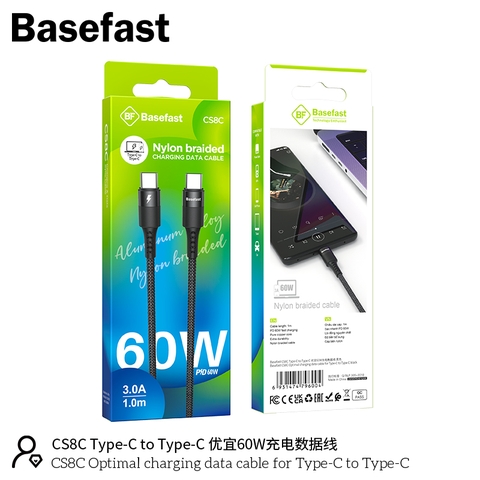 Basefast CS8C - Cáp sạc nhanh PD60W C to C dây dù cao cấp