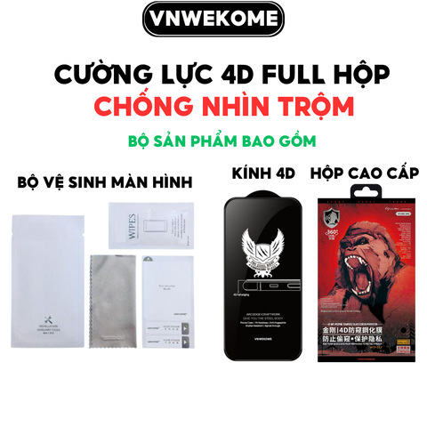 Kính Cường Lực 4D chống nhìn trộm chính hãng VNWEKOME cho iPhone