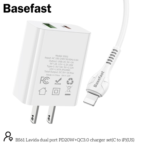 Basefast BS61 - Bộ sạc nhanh 2 cổng PD20W+QC3.0