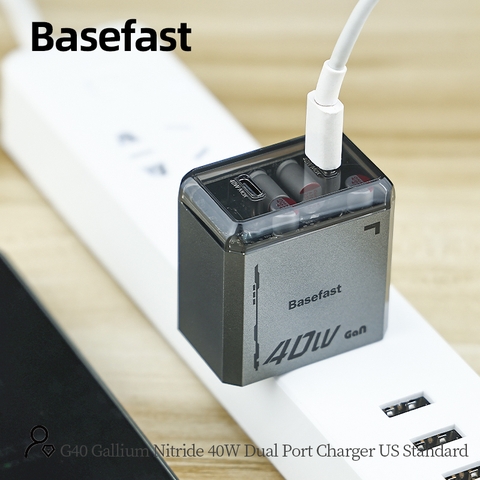 Củ sạc nhanh 40W 2 cổng C+C công nghệ GAN chống quá tải nhiệt - Basefast G40