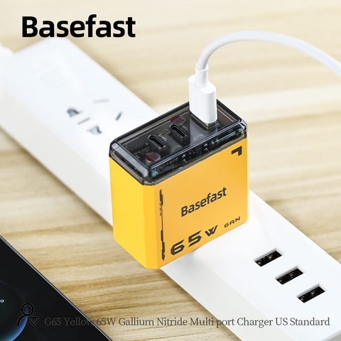 Củ sạc nhanh 65W 3 cổng U+2C Công nghệ GAN chống quá tải nhiệt - Basefast G65