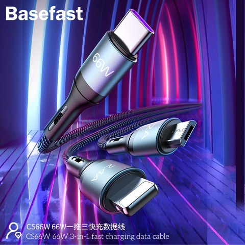 Basefast CS66W - Cáp sạc nhanh 3 Đầu 66W ( iP + Micro + Type-C )