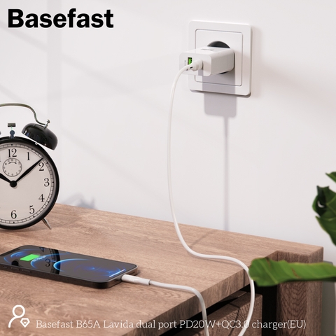 Basefast B65A Củ sạc nhanh 2 cổng QC 3.0 PD20W