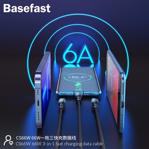Basefast CS66W - Cáp sạc nhanh 3 Đầu 66W ( iP + Micro + Type-C )