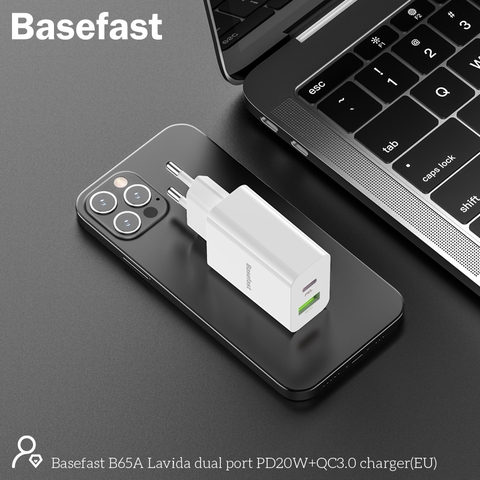 Basefast B65A Củ sạc nhanh 2 cổng QC 3.0 PD20W