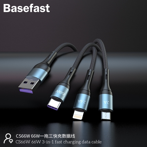 Basefast CS66W - Cáp sạc nhanh 3 Đầu 66W ( iP + Micro + Type-C )