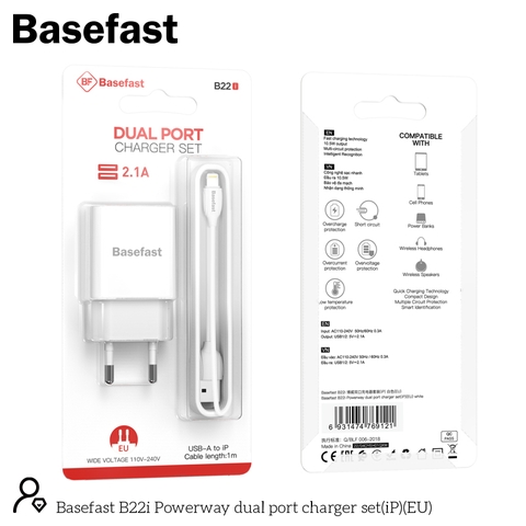 Basefast B22i Bộ sạc nhanh 2 cổng 2.1A Iphone