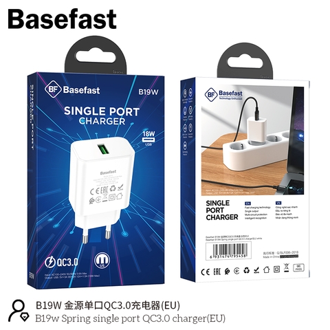 Củ sạc nhanh USB 18W 1C QC 3.0 - Basefast B19W