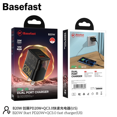 Củ Sạc Nhanh 2 Cổng PD20W + QC3.0 - Basefast B20W