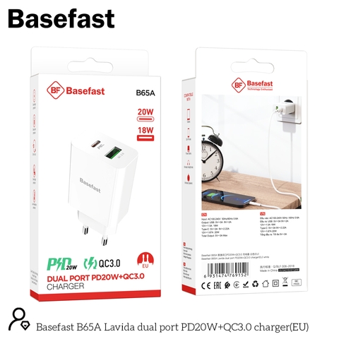 Basefast B65A Củ sạc nhanh 2 cổng QC 3.0 PD20W
