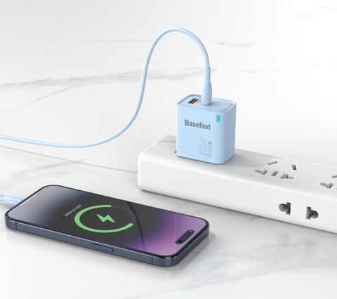 Bộ sạc nhanh 20W 2 Cổng C to Lightning kèm dây silicon chống quá tải nhiệt - Basefast Amazon Seri