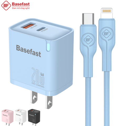Bộ sạc nhanh 20W 2 Cổng C to Lightning kèm dây silicon chống quá tải nhiệt - Basefast Amazon Seri