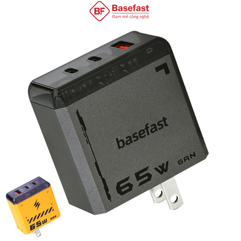 Củ sạc nhanh 65W 3 cổng U+2C Công nghệ GAN chống quá tải nhiệt - Basefast G65