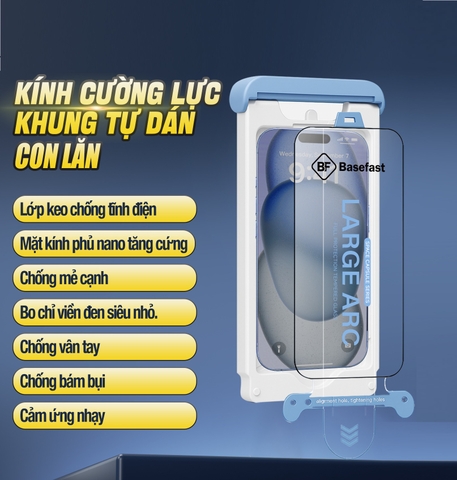 Kính cường lực kèm khung tự dán cho iPhone chính hãng Basefast