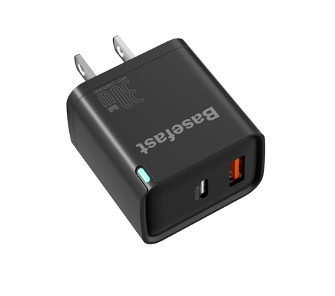 Bộ sạc nhanh  30W 2 Cổng C to Lightning kèm dây bọc dù siêu bền - Basefast AMAZON SERI