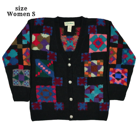 Vtg 80s L.L.Bean Wool Knit Cardigan Women Size S