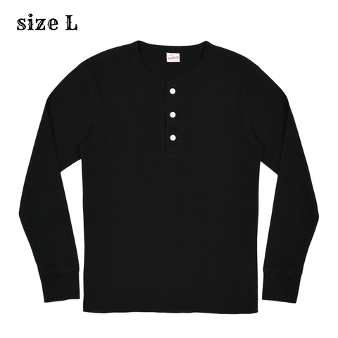 Healthknit Black Waffle Henley Shirt Size L