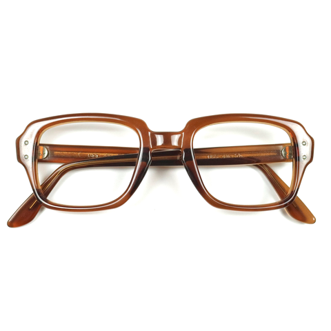 80s U.S. Military Issue Glasses Square Frame - Brown [48-22]