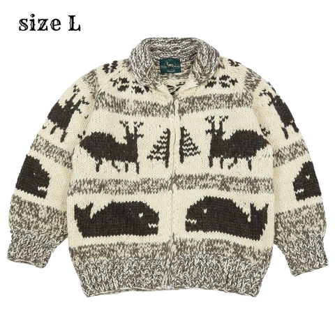 Flashup Hunting Cowichan Hand-knitted Wool Sweater Size L