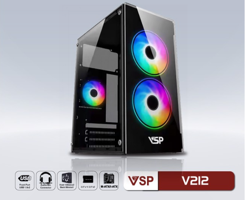 Vỏ Case VSP V212 Gaming M-Atx Hai Mặt Kính Cường Lực ( Chưa Có Fan Led )