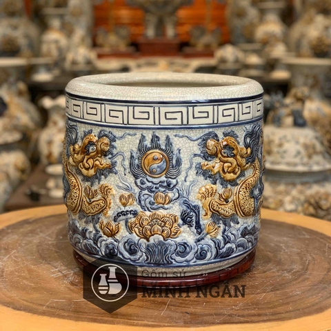 Bát hương rồng cỡ đại đồ thờ cúng men rạn bát tràng