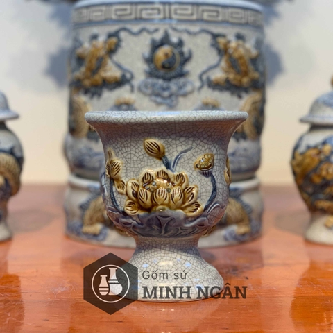 bát phật thủ sen men rạn đắp nổi