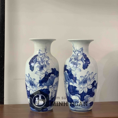 Lọ lộc bình vẽ Sen men lam