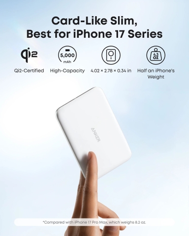 Sạc Dự Phòng Anker MagGo (5000mAh, Siêu mỏng nhẹ, sạc nhanh)