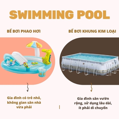So sánh bể bơi phao và bể bơi khung kim loại: Nên chọn loại nào cho bé và gia đình ?