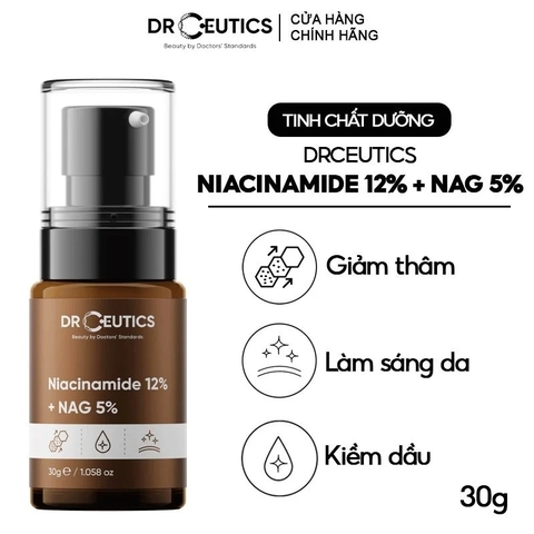 Serum DrCeutics Hỗ Trợ Dưỡng Sáng, Giảm Thâm Mụn, Kiềm Dầu Niacinamide 12%+ NAG 5% 30g