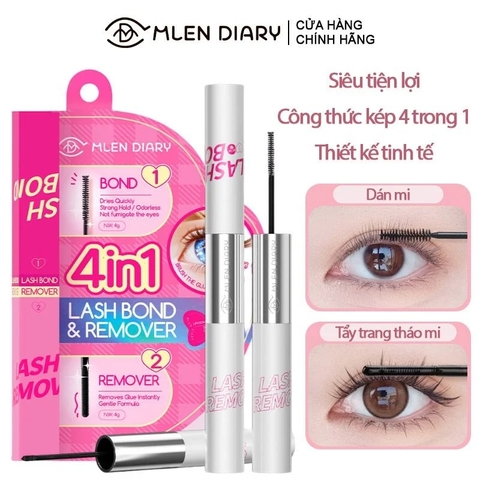 Keo Dán Mi MLEN DIARY 2 Đầu Chải Dạng Mascara 4IN1 Kết Hợp Dung Dịch Tẩy Keo 8g