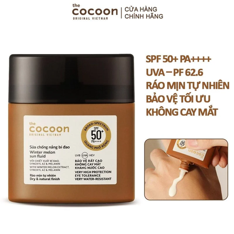 Sữa Chống Nắng Thuần Chay Bí Đao Quang Phổ Rộng Cocoon Winter Melon Sun Fluid Broad-Spectrum SPF 50+ PA++++, UVA – PF 62.6