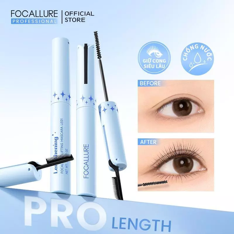 Mascara FOCALLURE Siêu Mịn 2mm Chống Thấm Nước Có Lược Chải Mi Làm Cong LE01 (Xanh)