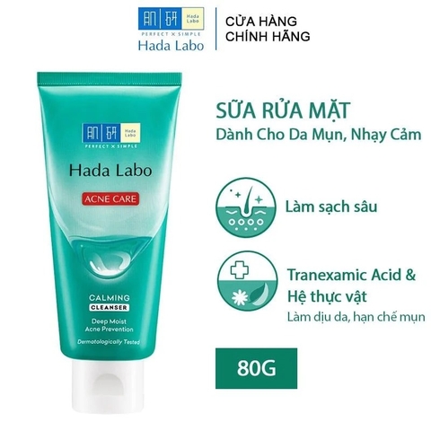 Kem Rửa Mặt Hada Labo Cho Da Mụn Và Nhạy Cảm Acne Care Calming Cleanser 80g