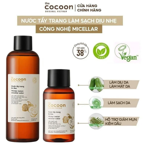 Nước Tẩy Trang Thuần Chay Làm Sạch Dịu Nhẹ Chiết Xuất Bí Đao Cocoon Winter Melon Micellar Water