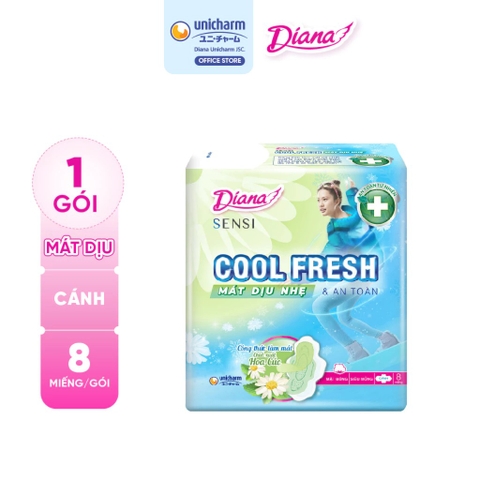 Băng Vệ Sinh Diana Sensi Cool Fresh Có Cánh - Mặt Bông - (Xanh Dương) - (Che tên sản phẩm khi giao hàng)